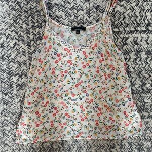 Ambiance White Flowy Spring Floral Lace-Trim Cami/ Tank Top Women’s Small